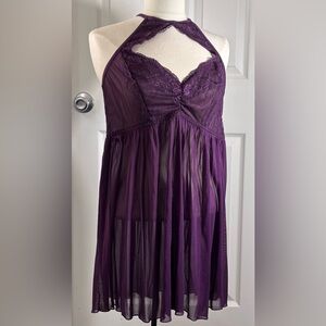 Torrid Halter Keyhole Mesh & Lace Babydoll – Dark Purple – Size 2